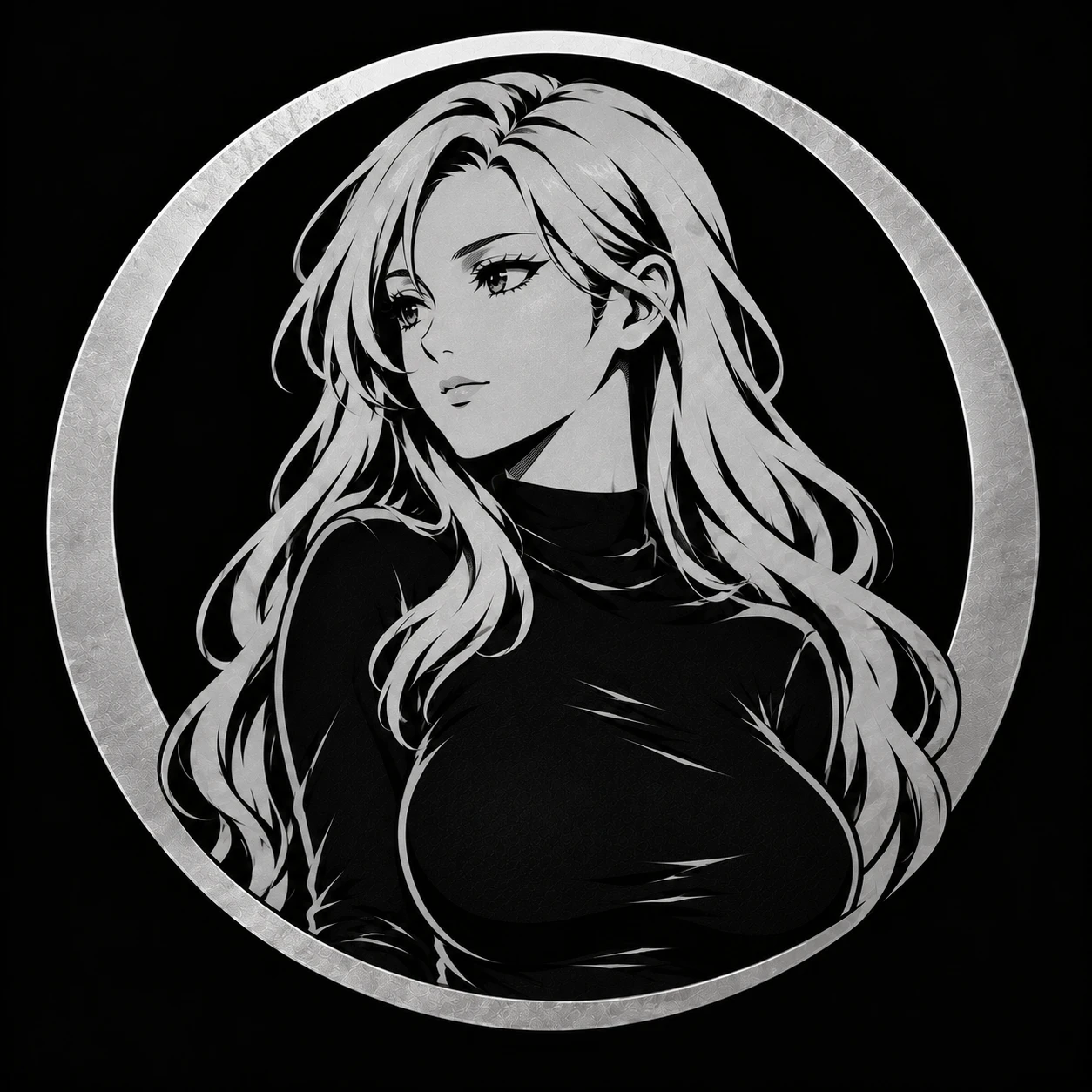 The TITS character in profile against a silver orbit